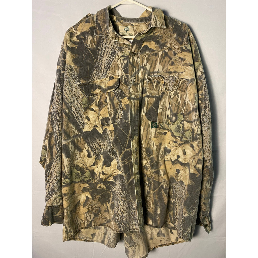 AMECS Green Camouflage Button Up Long Sleeve Front Pockets Long Sleeve Size XL