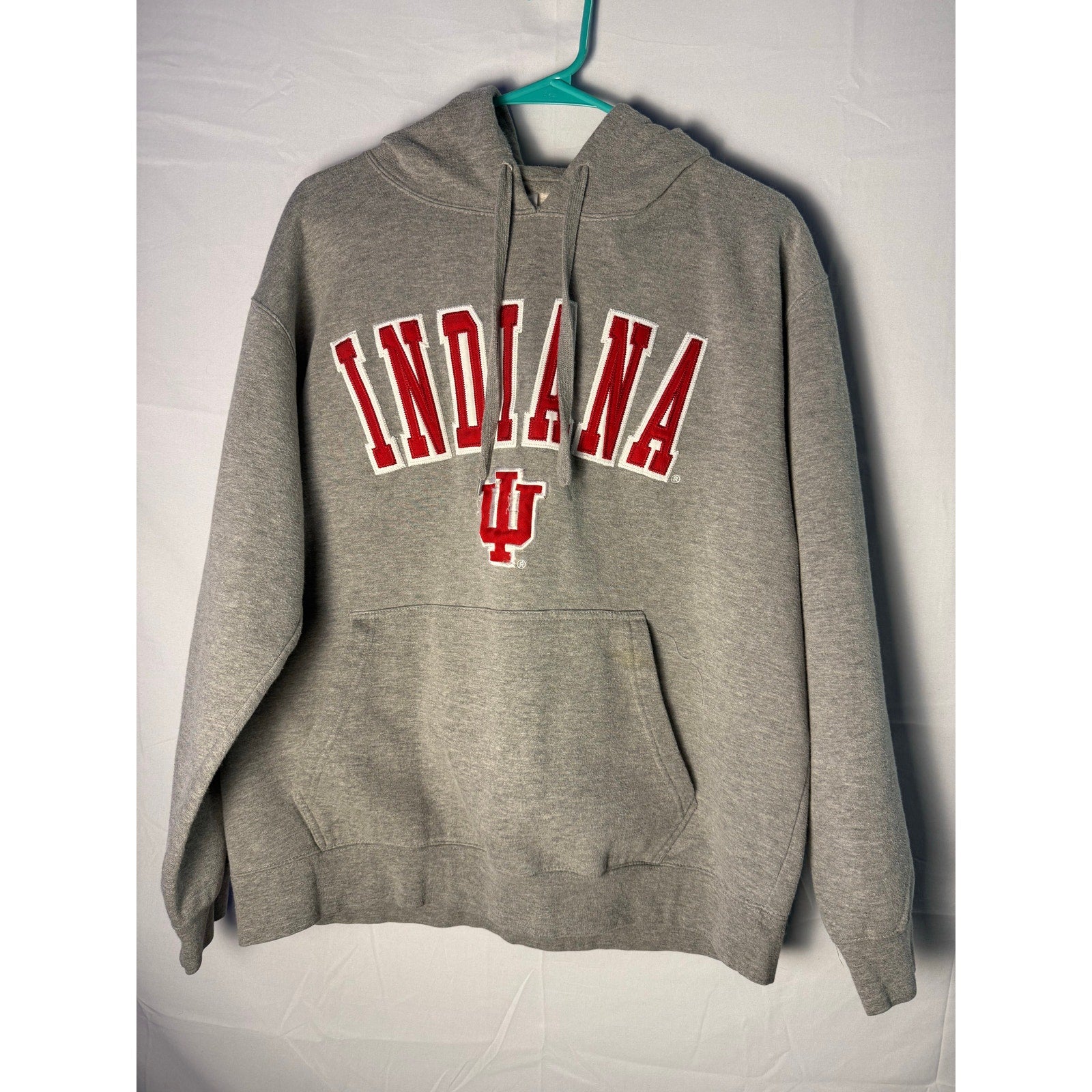 Y2K E5 Embroidered IU INDIANA Gray Pullover Hoodie Drawstring Men's Size XL