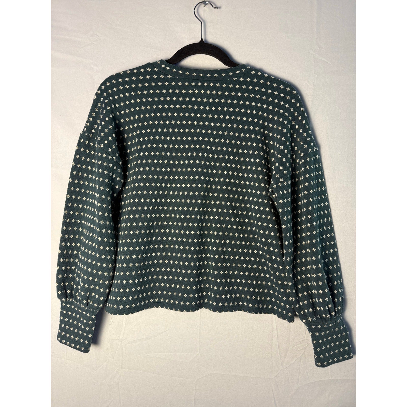 Madewell Floral Jacquard Puff-Sleeve Top Green Lane Crewneck Women's Size XS