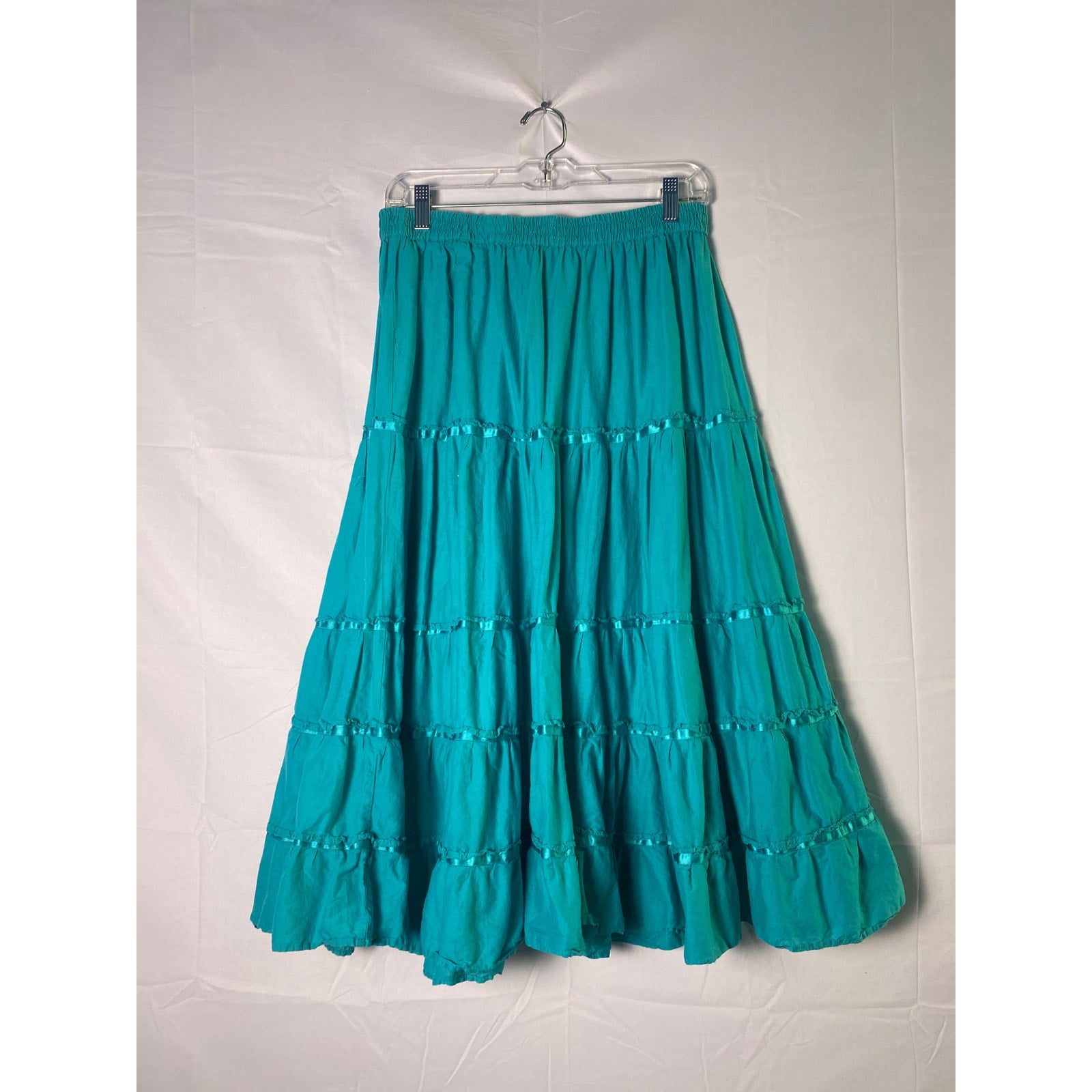 White Stag Teal Bay Tiered Pleated Midi Skirt Pull On Women's Size Medium