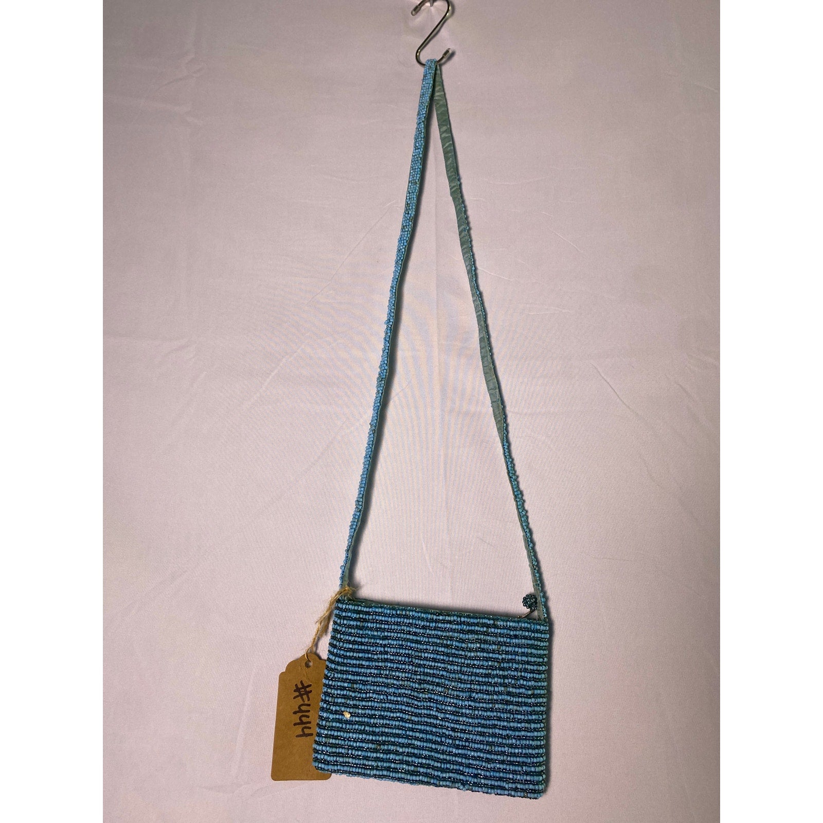 Vintage Purse Beaded Blue Bronze Shoulder Bag