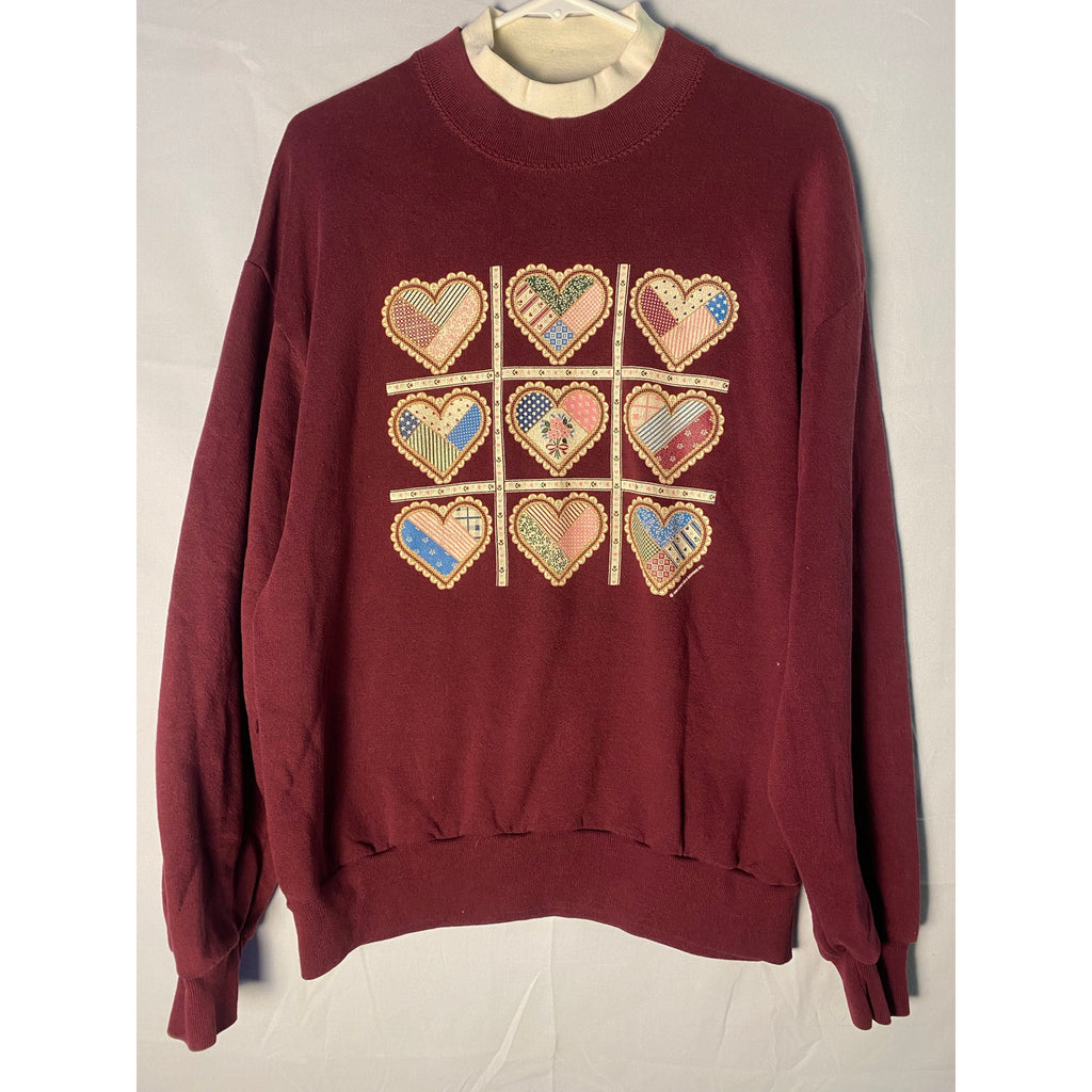 Vintage Jerzees Burgundy Crewneck Sweatshirt Tic-Tac-Toe Heart Women's Large