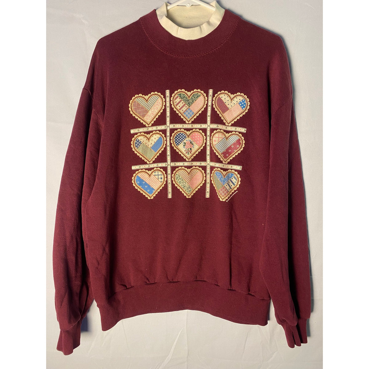 Vintage Jerzees Burgundy Crewneck Sweatshirt Tic-Tac-Toe Heart Women's Large