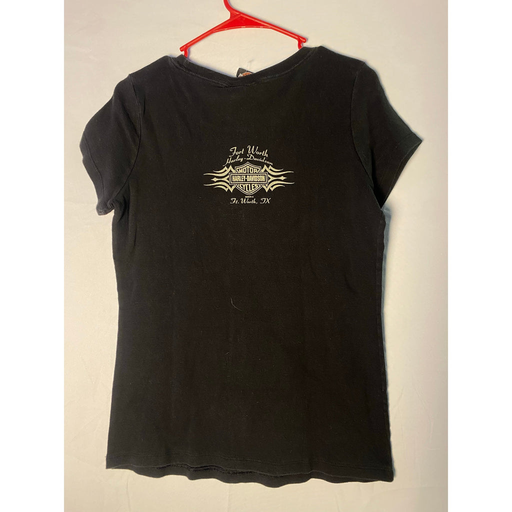 Harley Davidson Fort Worth, TX Simple w/ Sparkle Black Shirt Women's Size XL