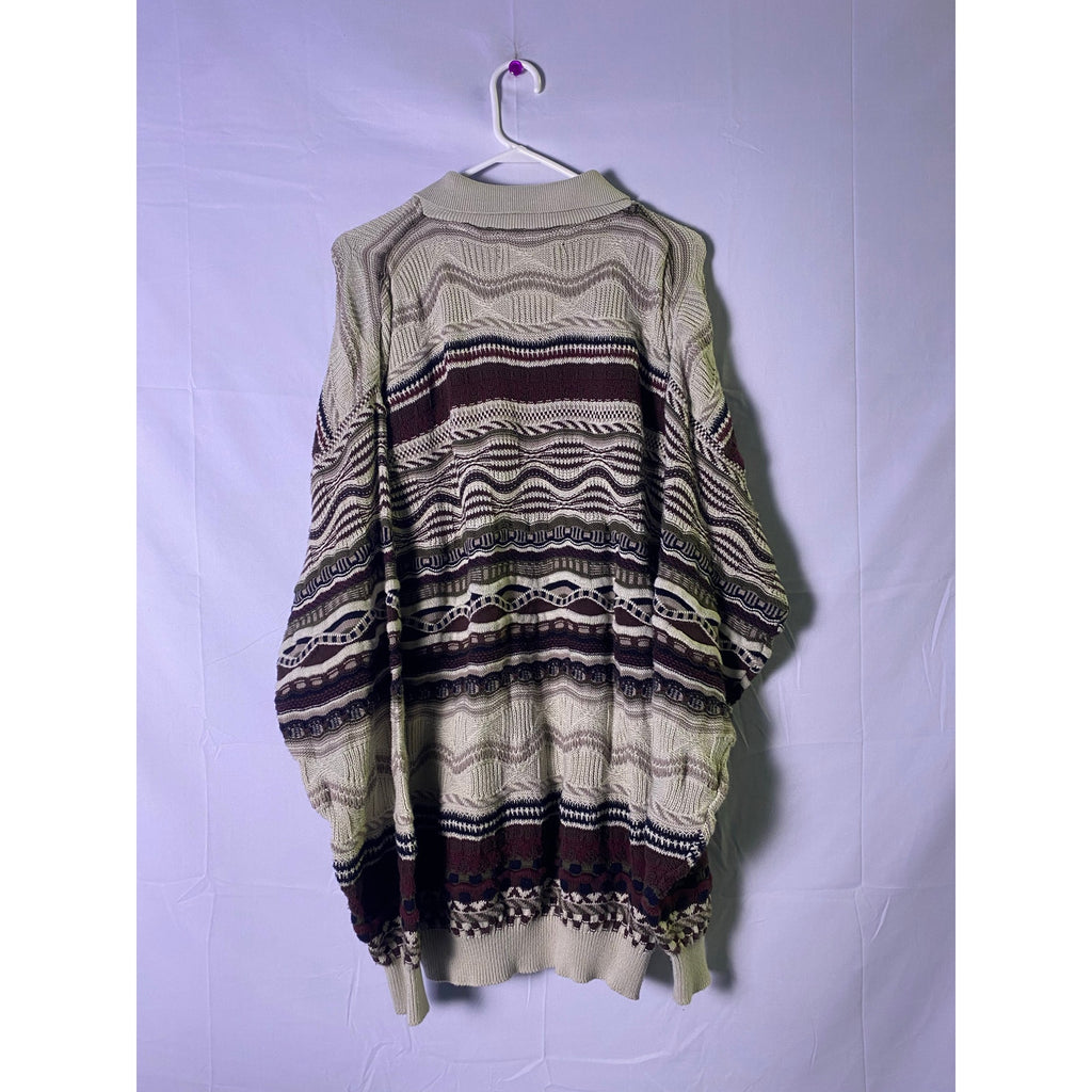 Vintage BACHRACH Coogi-style 3D Knit Polo Sweater Men's Size XL Pullover
