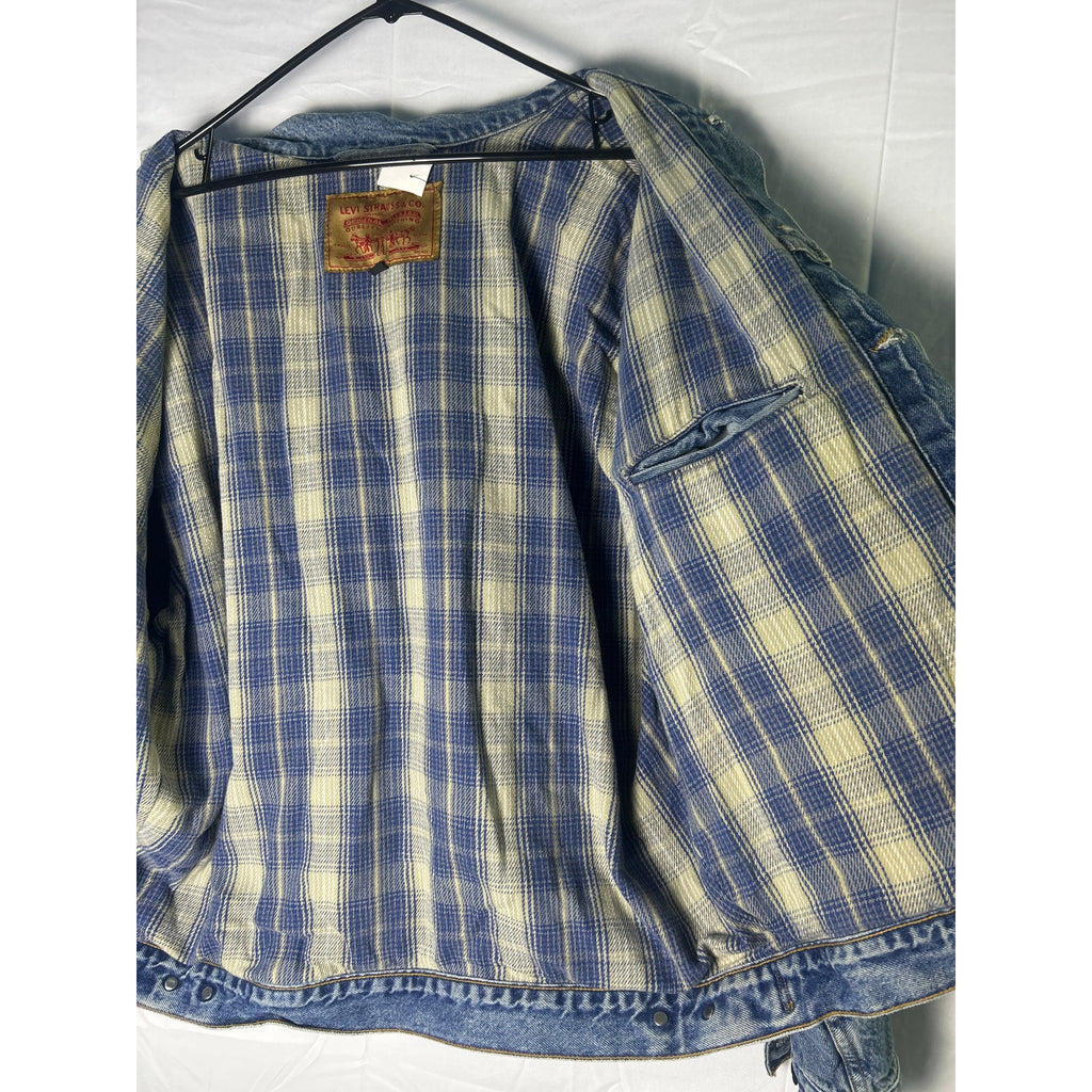 Levi's Lined Jacket Blue Denim Jeans Button Up Light Wash Men's Size Large