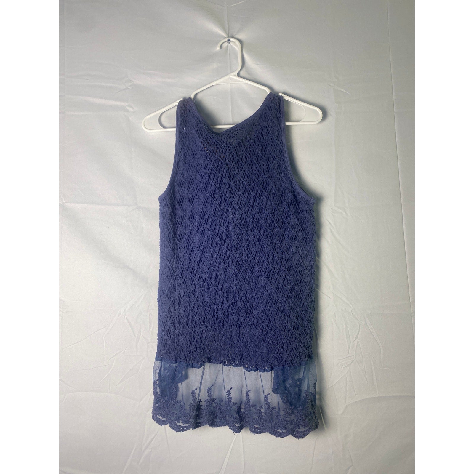 Jessica Taylor Blue Crochet Lace Hem Sleeveless Tank Top Women's Size Medium
