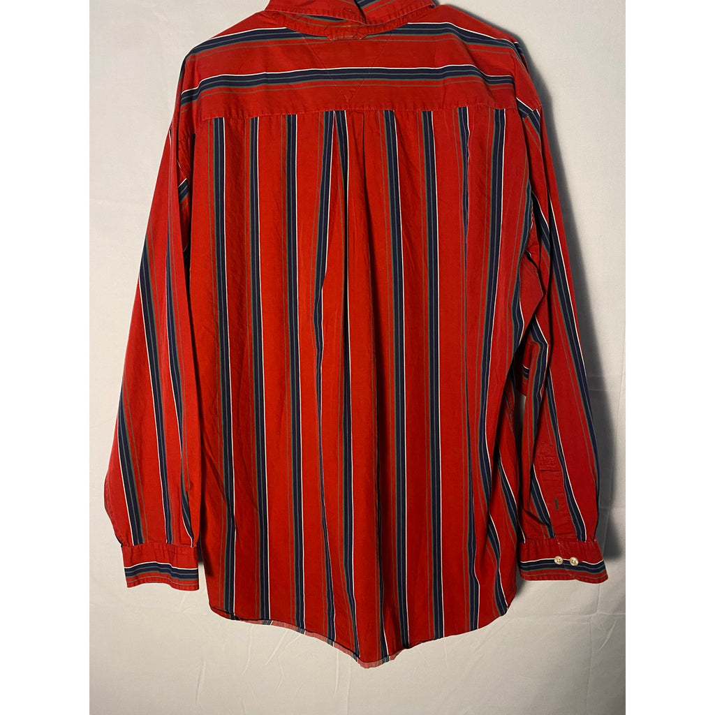 Tommy Hilfiger Blue Green Red Striped Button Up Long Sleeve Men's Size XL