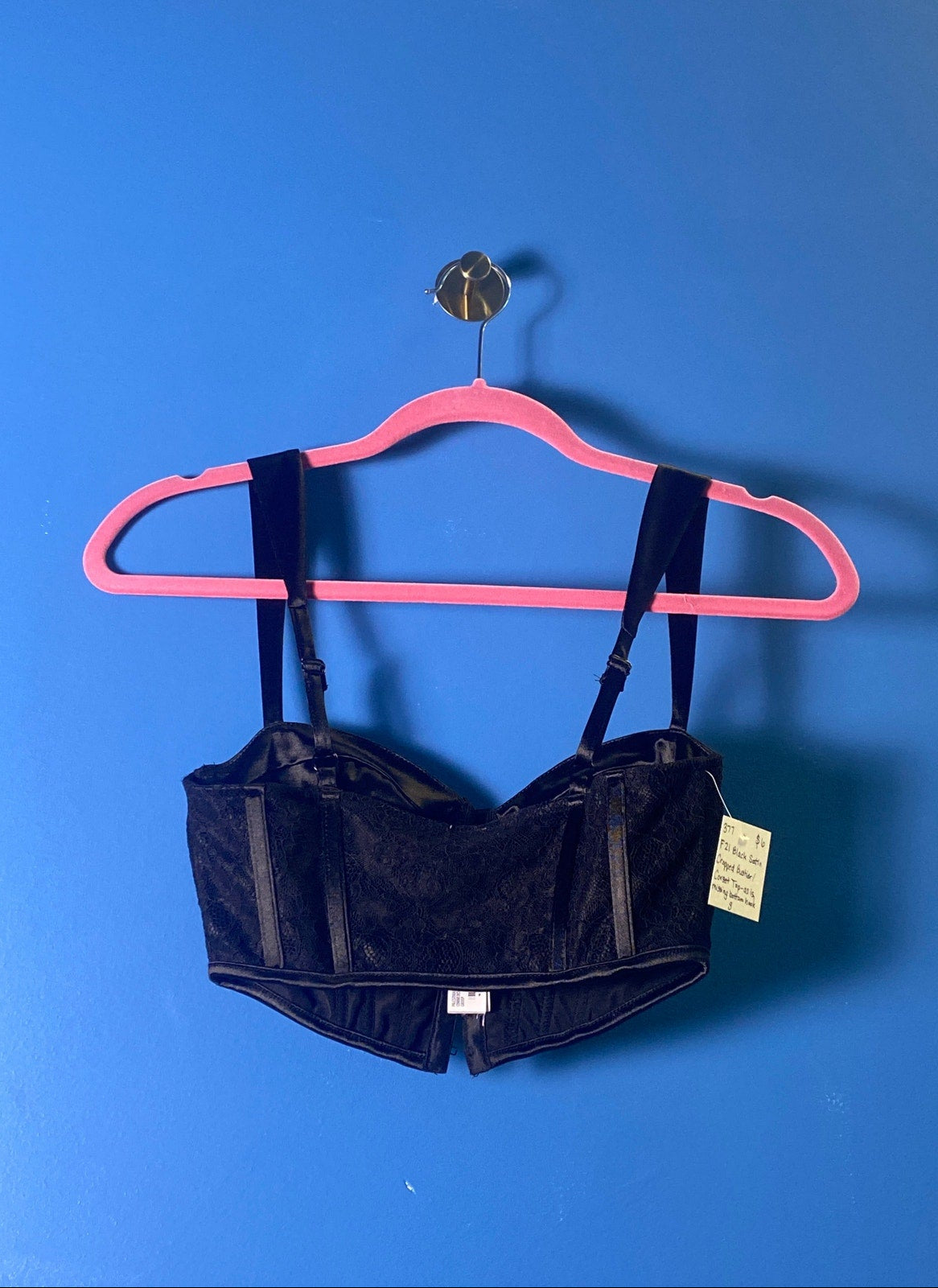 Forever 21 Black Satin Cropped Bustier Corset Top Women's Size Small
