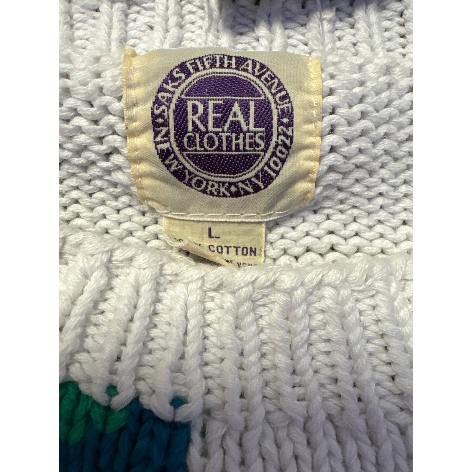 Vintage 80s Saks Fifth Avenue Aquatic Fish Floral Neon Chunky Sweater Size Large