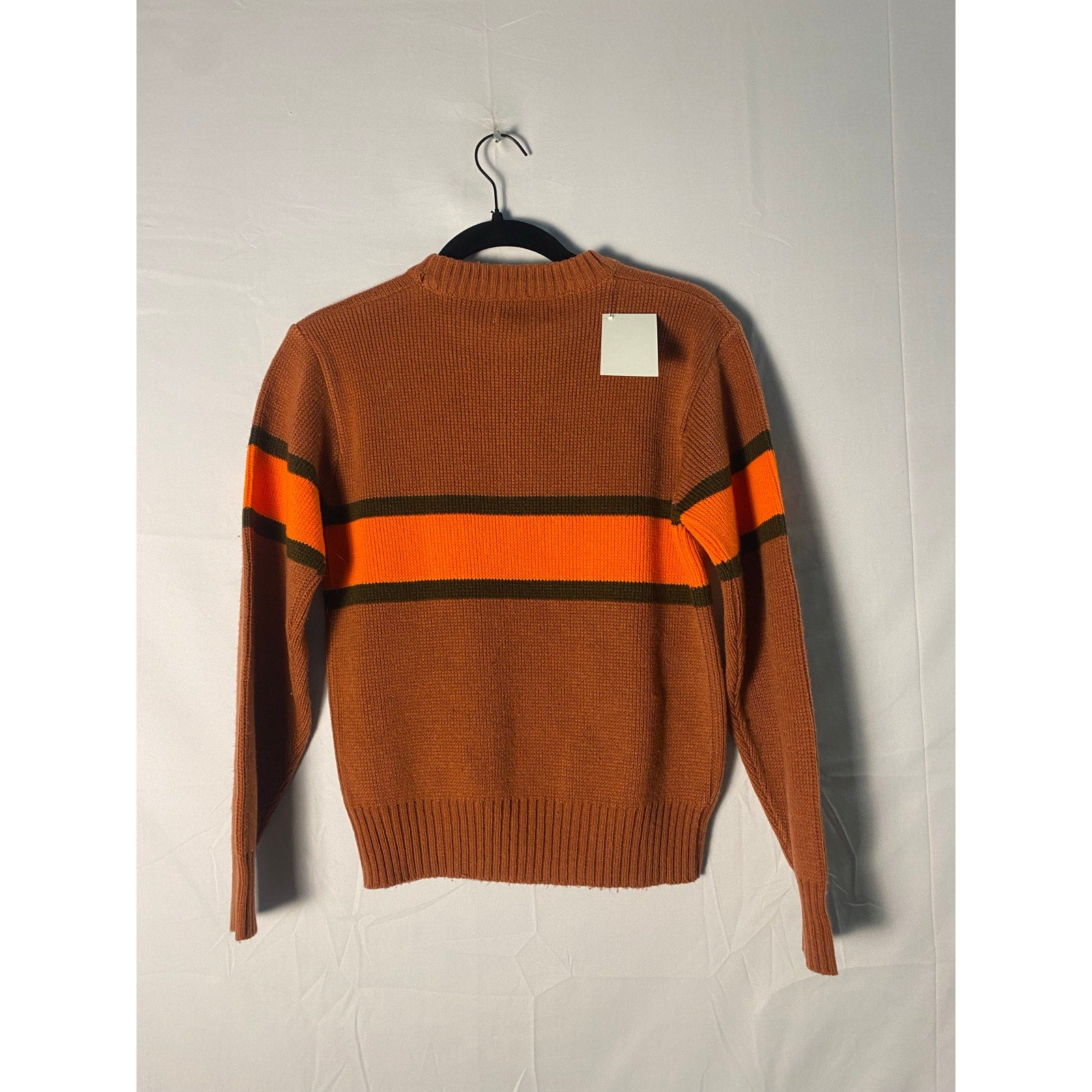 Montgomery Ward Orange Brown Striped Crewneck Sweater Pullover Men's Large