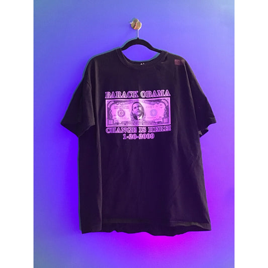 Barack Obama Change is Here! 1-20-2009 Cash Print Black Shirt Adult Size XL