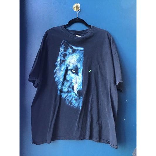 Vintage Wolf Shirt Black Blue Graphic Print Two Face Light & Dark Men's XL-2XL