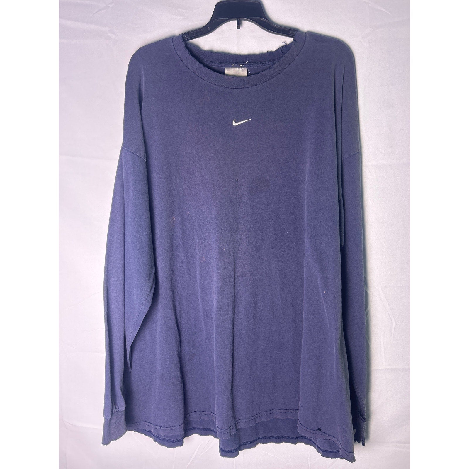 Nike Center Swoosh Check Logo Navy Blue Long Sleeve Shirt Men's Size 2XL