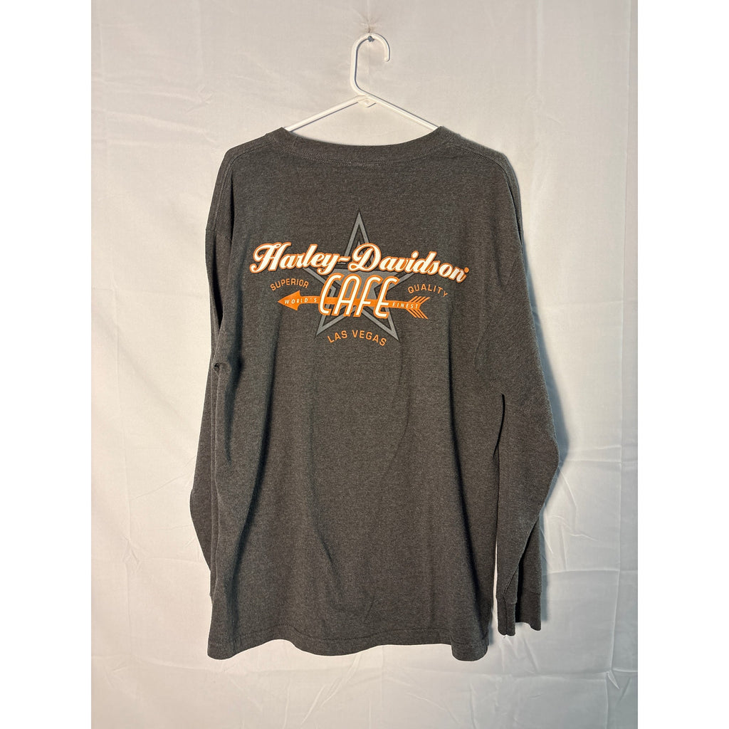 Harley Davidson Cafe Las Vegas Equipment Live Hard Ride Easy Graphic Print Shirt Long Sleeve Size Large