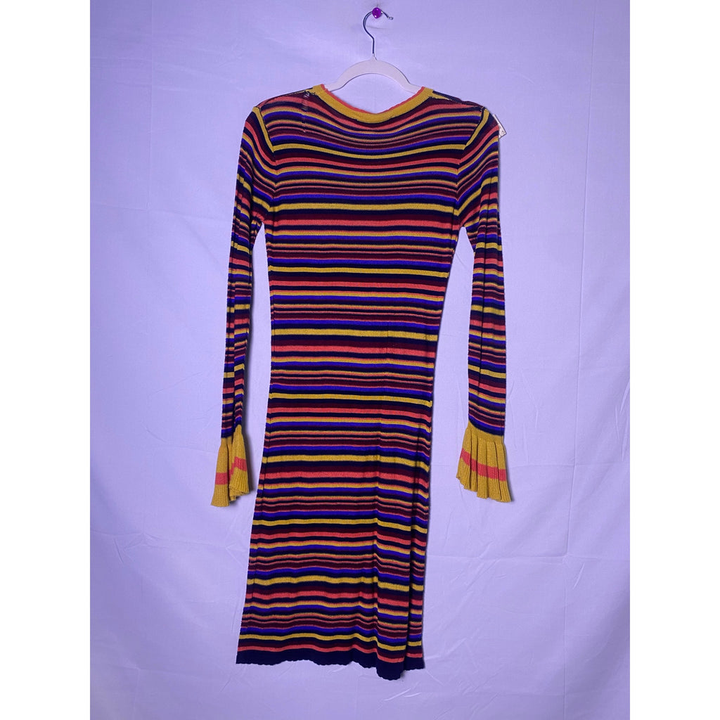 Funky Striped Knit Mini Dress w/ Ruffle Cuff Sleeves