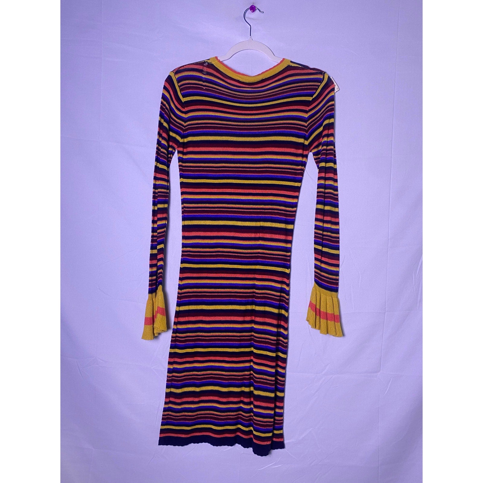Funky Striped Knit Mini Dress w/ Ruffle Cuff Sleeves