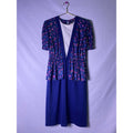 Vintage 80’s Jenny Navy Floral Short Puff Sleeve Peplum Midi Dress Women's 16W