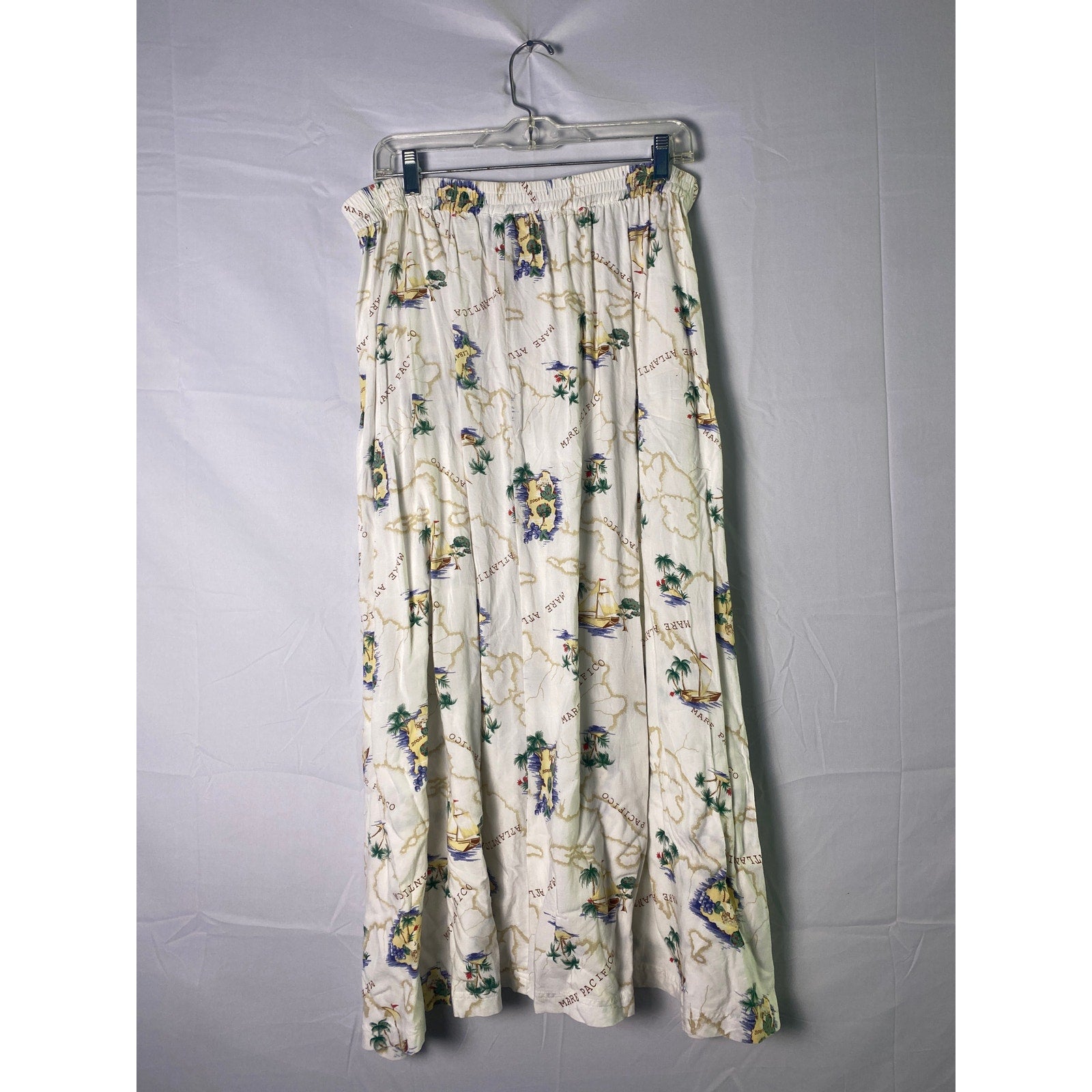 White Stag White Rayon Mare Alt Island Print Pleated Maxi Skirt Women's Large