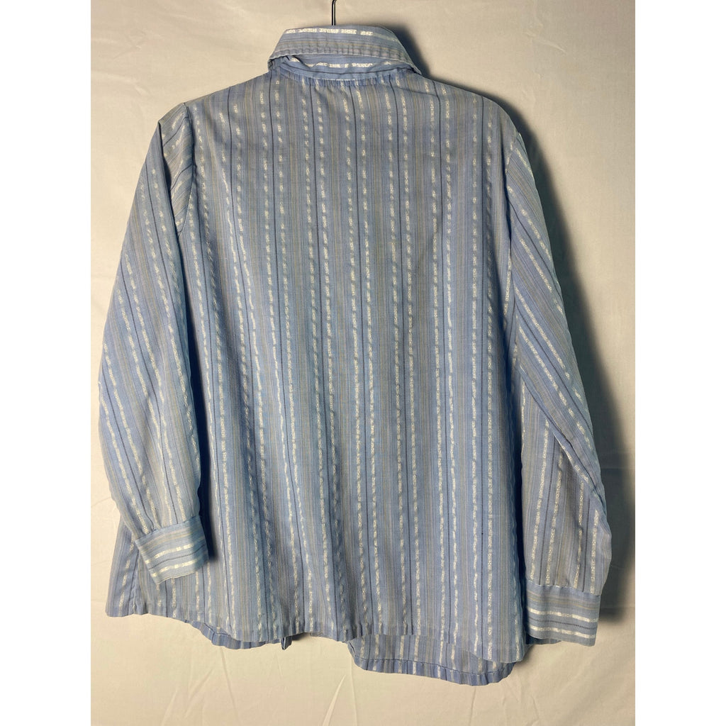 Vintage 70s Light Blue Striped Cotton Blend Babydoll Button Up Long Sleeve Shirt Women's Size XL