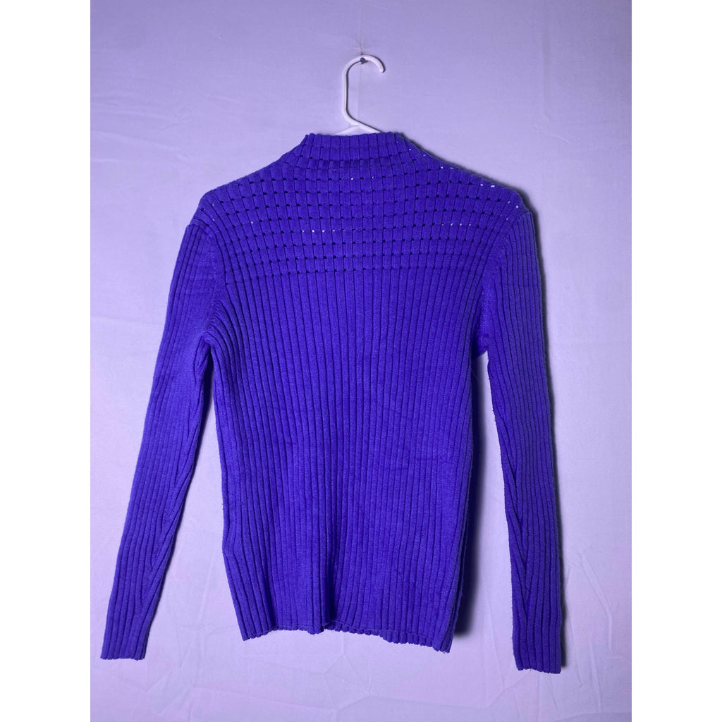 Nanette Lepore Purple Ribbed Knitwear Sweater Corduroy Mock Neck Women's Small
