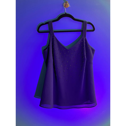 Vintage R&M Richards Beaded Navy Blue Tank Top Sleeveless Women's Size 14