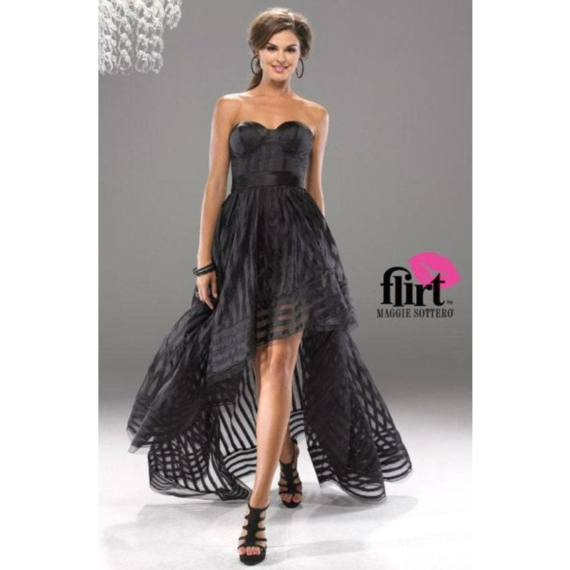 Vintage Flirt by Maggie Sottero P5707 Black High Low Organza Corset Dress Small