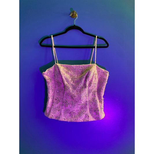 Vintage Pink Beaded Corset Top Sleeveless Women's Size Large?