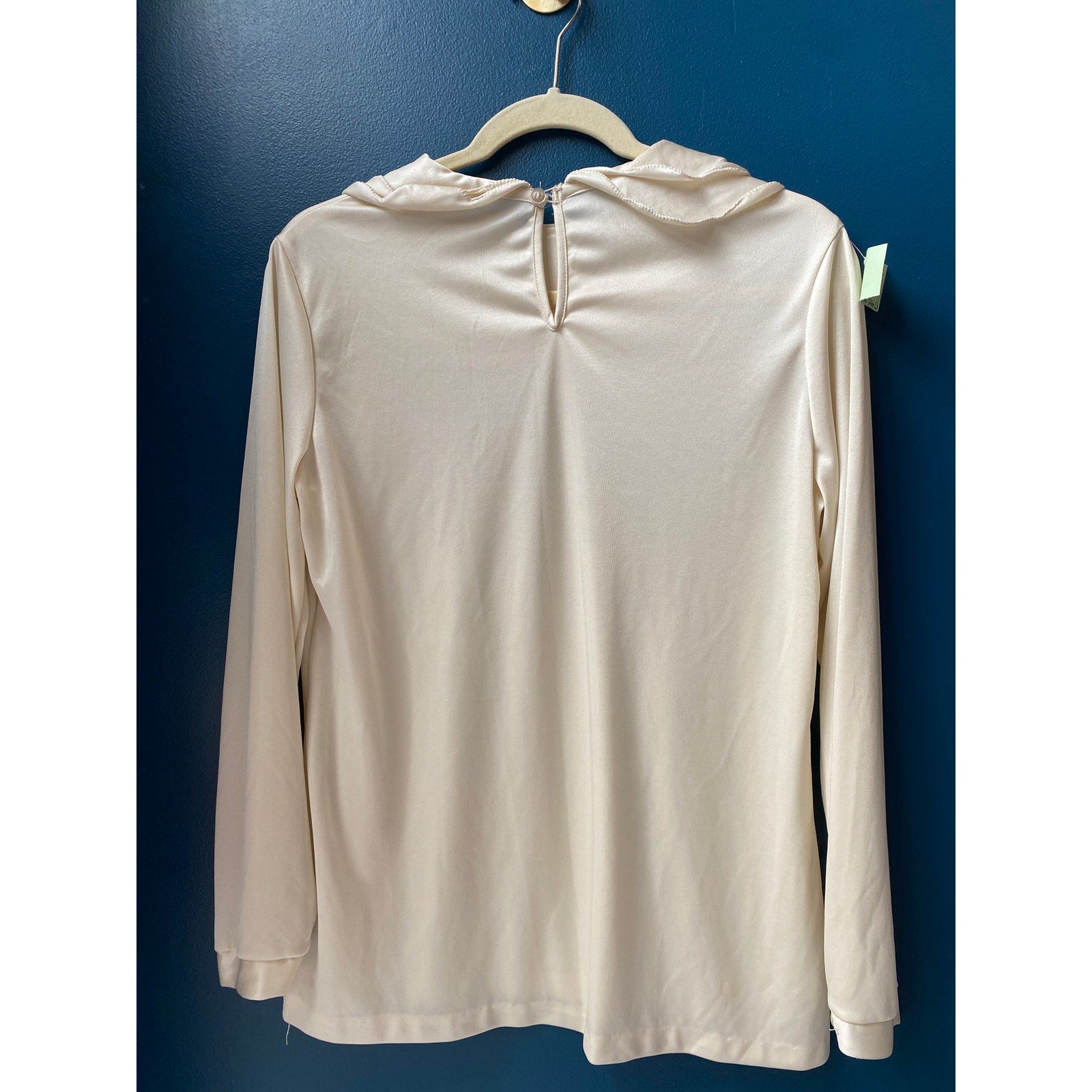 Vintage 1980s Cream Long-Sleeve Top Flounce Collar Womens Size 36/Large