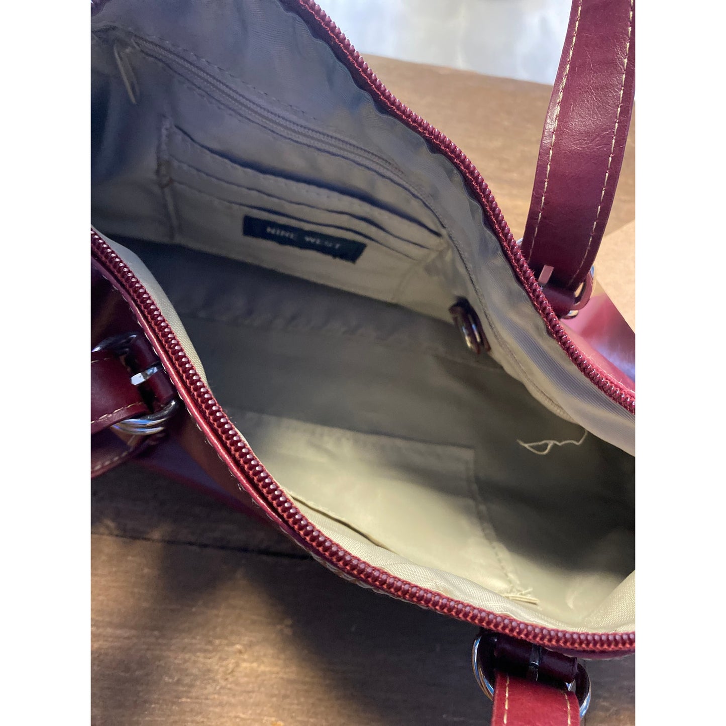 90s or Y2K Nine West Faux Leather Maroon Barrel Handbag - as is