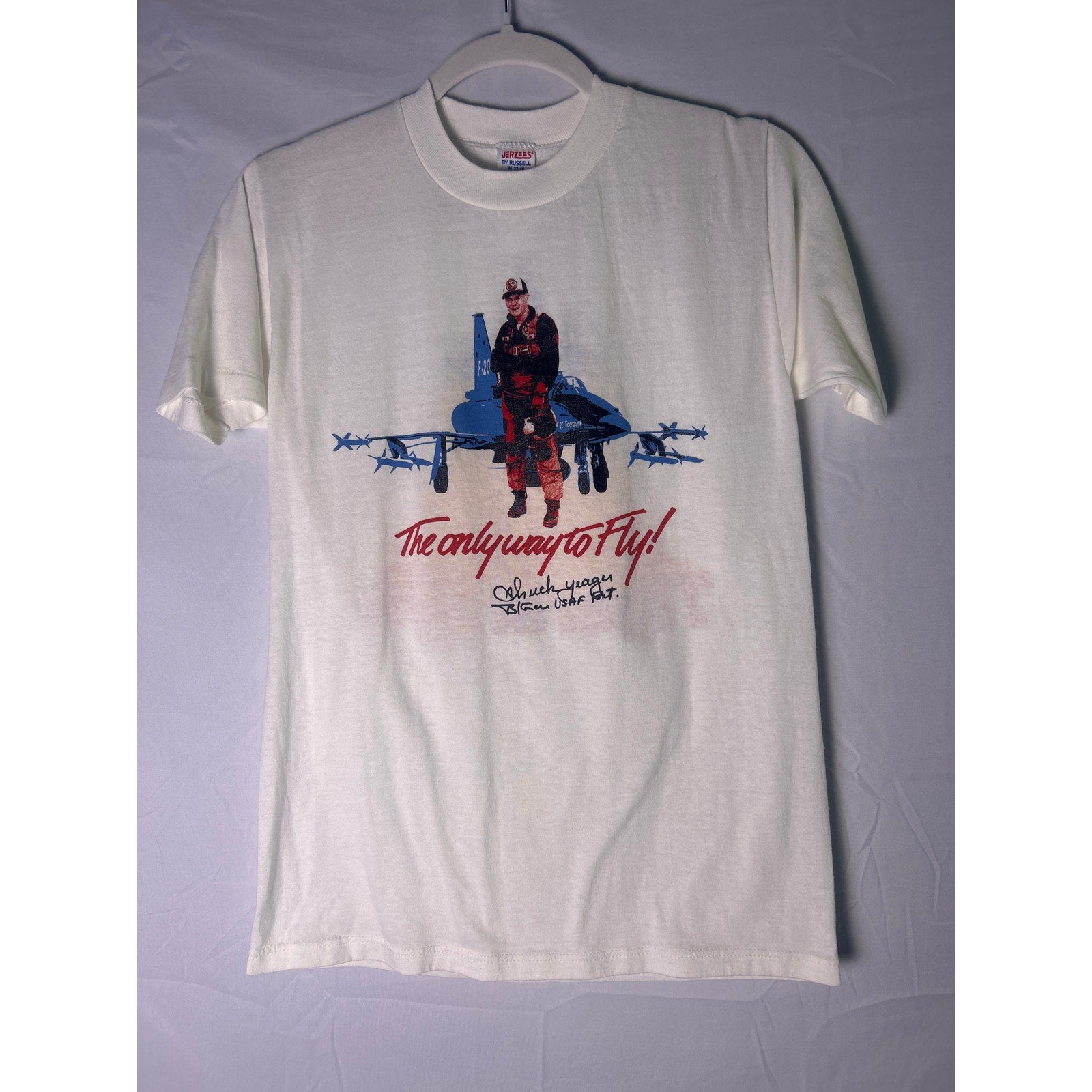 Vintage 80s Chuck Yeager F-20 Tigershark Fighter Jet Tee Shirt Men's Size Medium