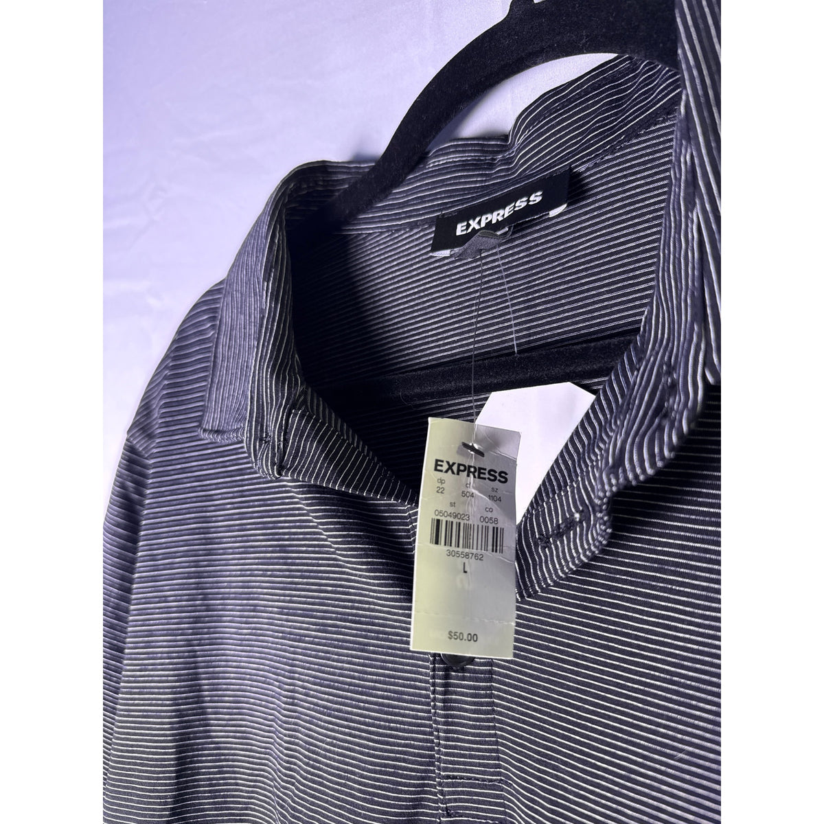 Express Black Micro Striped Polo Shirt Short Sleeve Quarter Buttons Men's Large