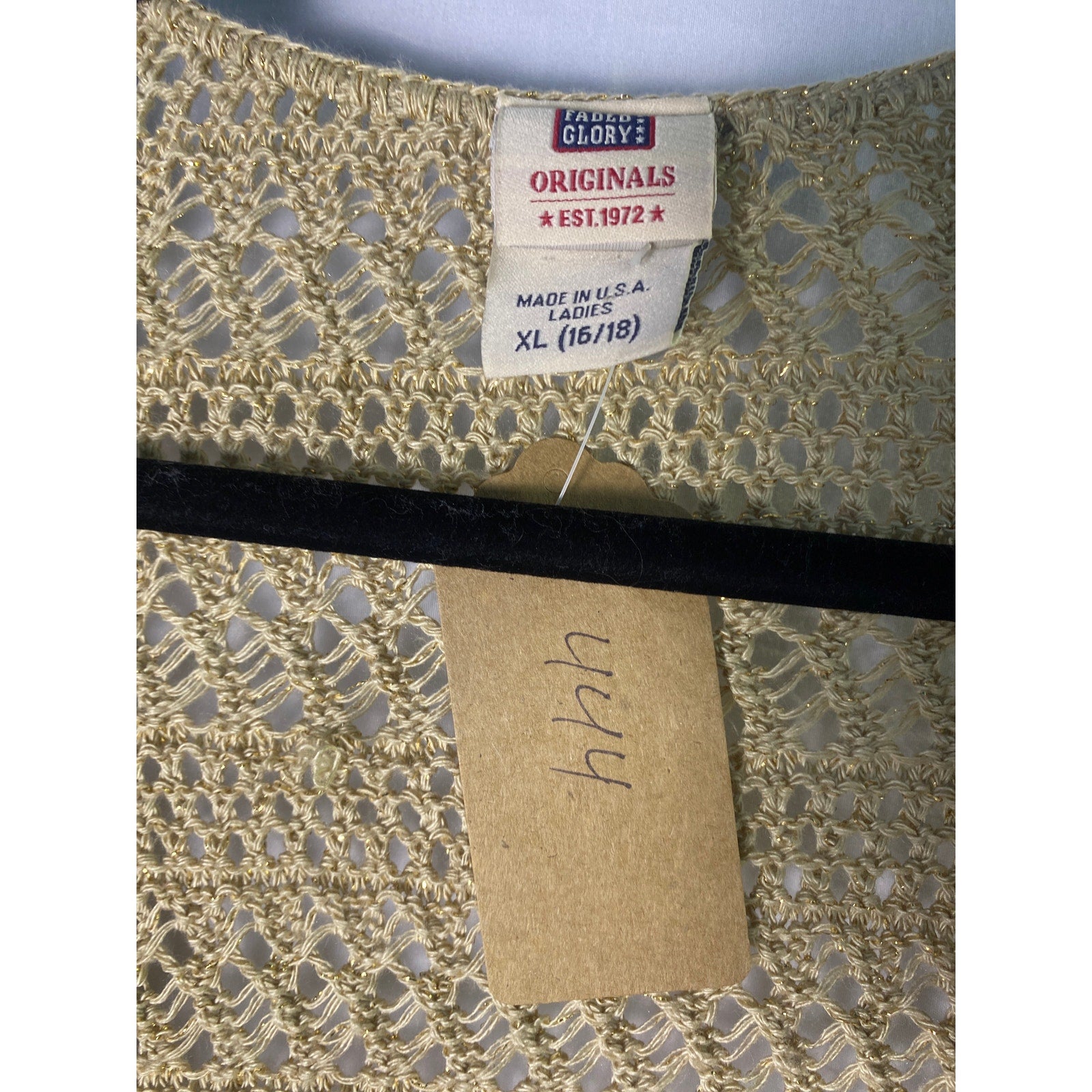 Y2K Faded Glory Gold Crochet Cardigan w/ Front Tie Women's Size XL