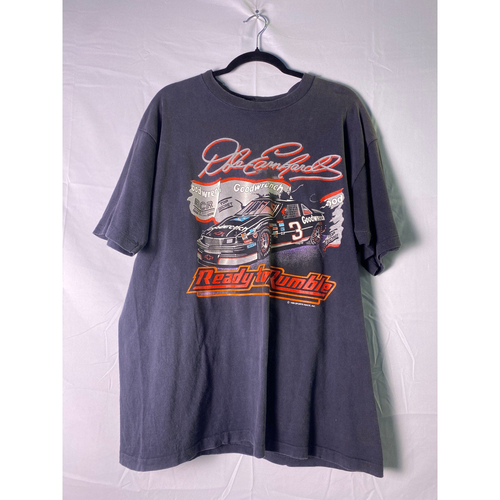 Vintage 1989 Dale Earnhardt Nascar Ready to Rumble Black Shirt Graphic Print XL