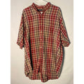 Nautica Red Beige Plaid Button Up Shirt 3/4 Sleeve Men's Size XL Vintage
