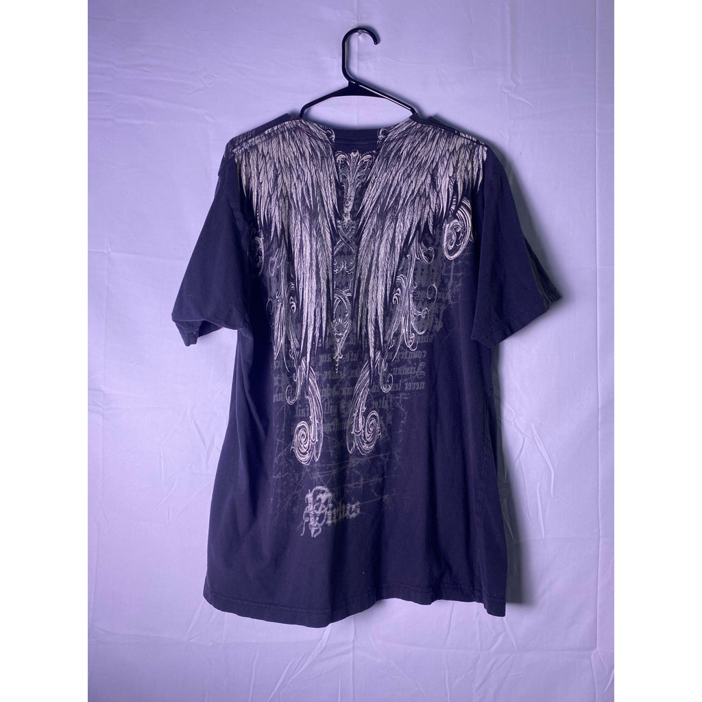 Y2K Affliction Homage Air Force Wings Print Black Shirt Men's Size XL
