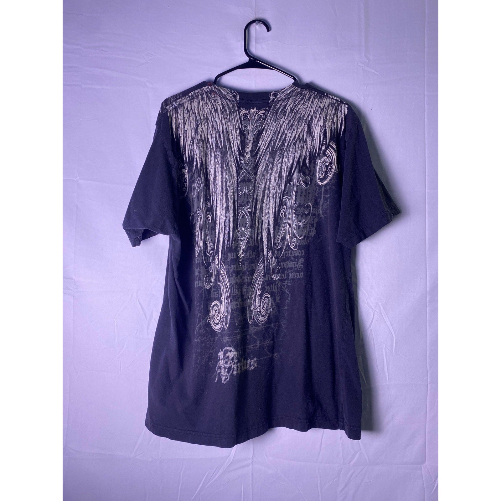 Y2K Affliction Homage Air Force Wings Print Black Shirt Men's Size XL