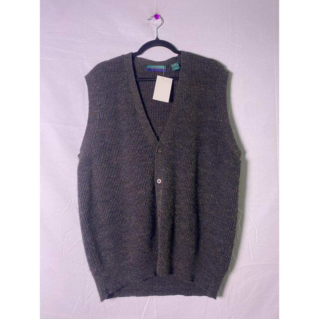 Claybrooke Brown Vest Wool Blend V-Neck Golf Grandpa Sweater Men's Size Large