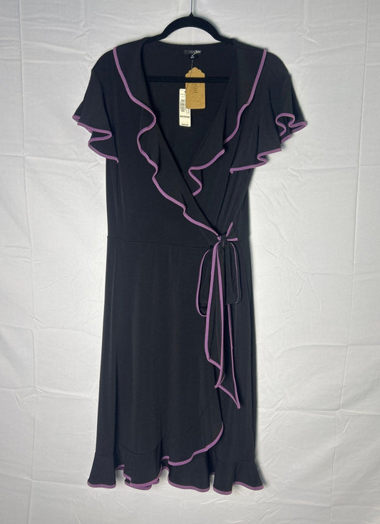 East 5th Black & Purple Ruffled Wrap Dress Short Sleeve Womens Size Medium