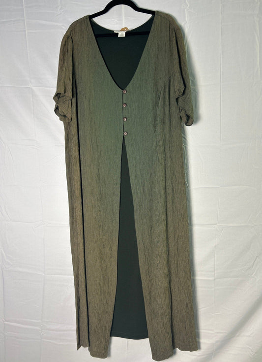 Vintage Maggie Mcnaughton Quarter Button Front Slit Maxi Green Dress Women's 3X