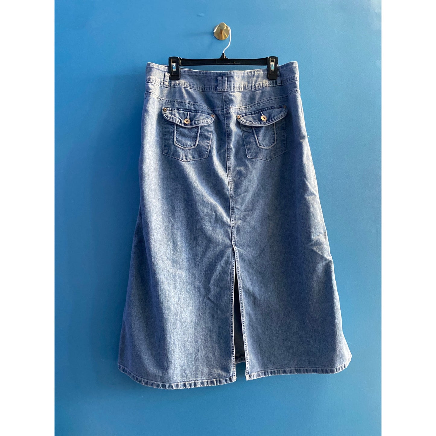 Y2K Cato Blue Denim A-line Midi Skirt Back Slit Women's Size 14 Waist: 36"