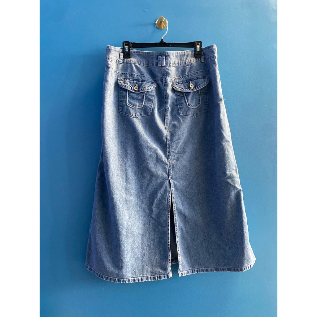 Y2K Cato Blue Denim A-line Midi Skirt Back Slit Women's Size 14 Waist: 36"
