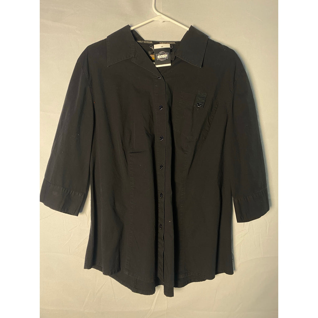 Harley Davidson Half-Cut Long Sleeve Black Button-Up Shirt 3/4 Sleeve Women's XL