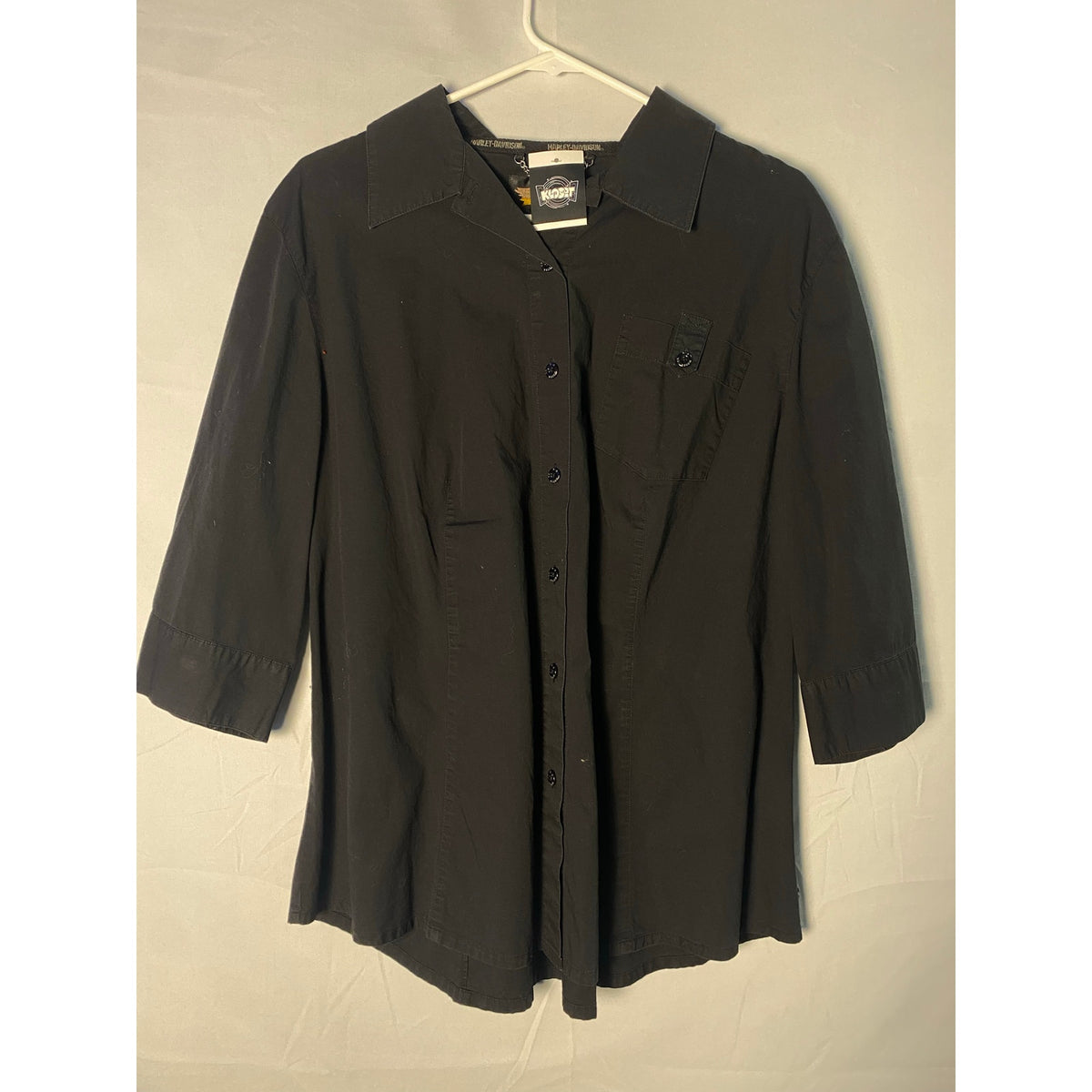 Harley Davidson Half-Cut Long Sleeve Black Button-Up Shirt 3/4 Sleeve Women's XL