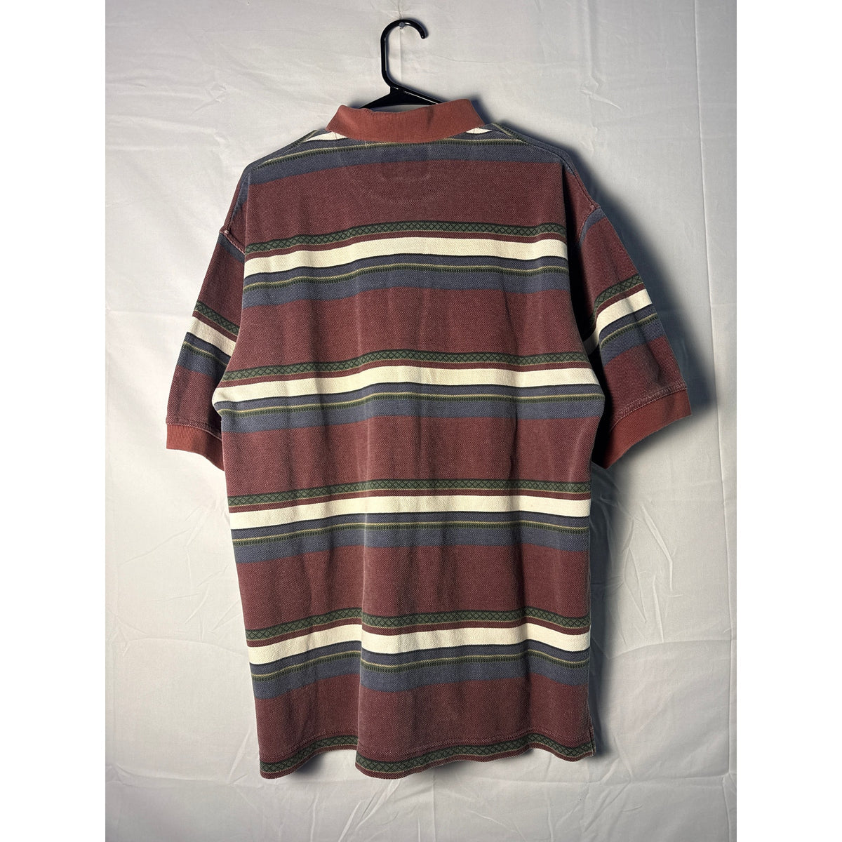 Levi's Maroon White Blue Striped Polo Shirt Short Sleeve Retro Men's Size Medium