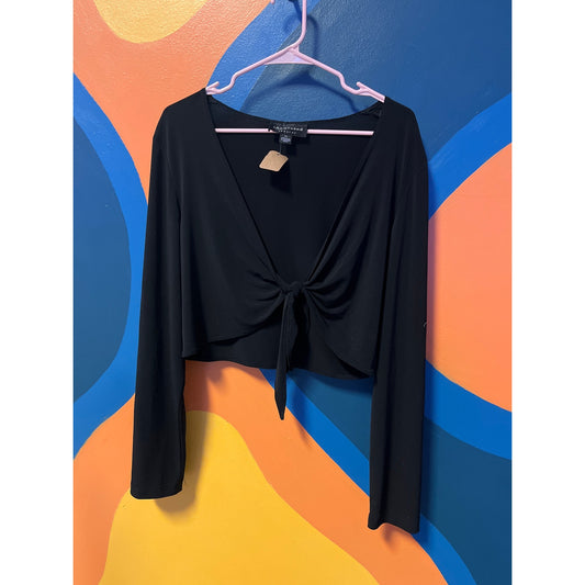 Connected Apparel Black Front Twist Crop Top Long Sleeve Women's Size XL