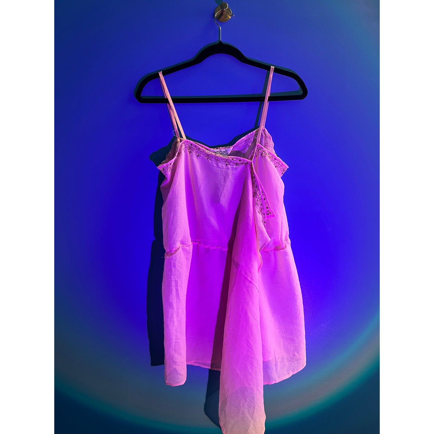 Y2K Tramp Pink Silk Tank Top Sleeveless Beads Silk Blend Women's Size M/L