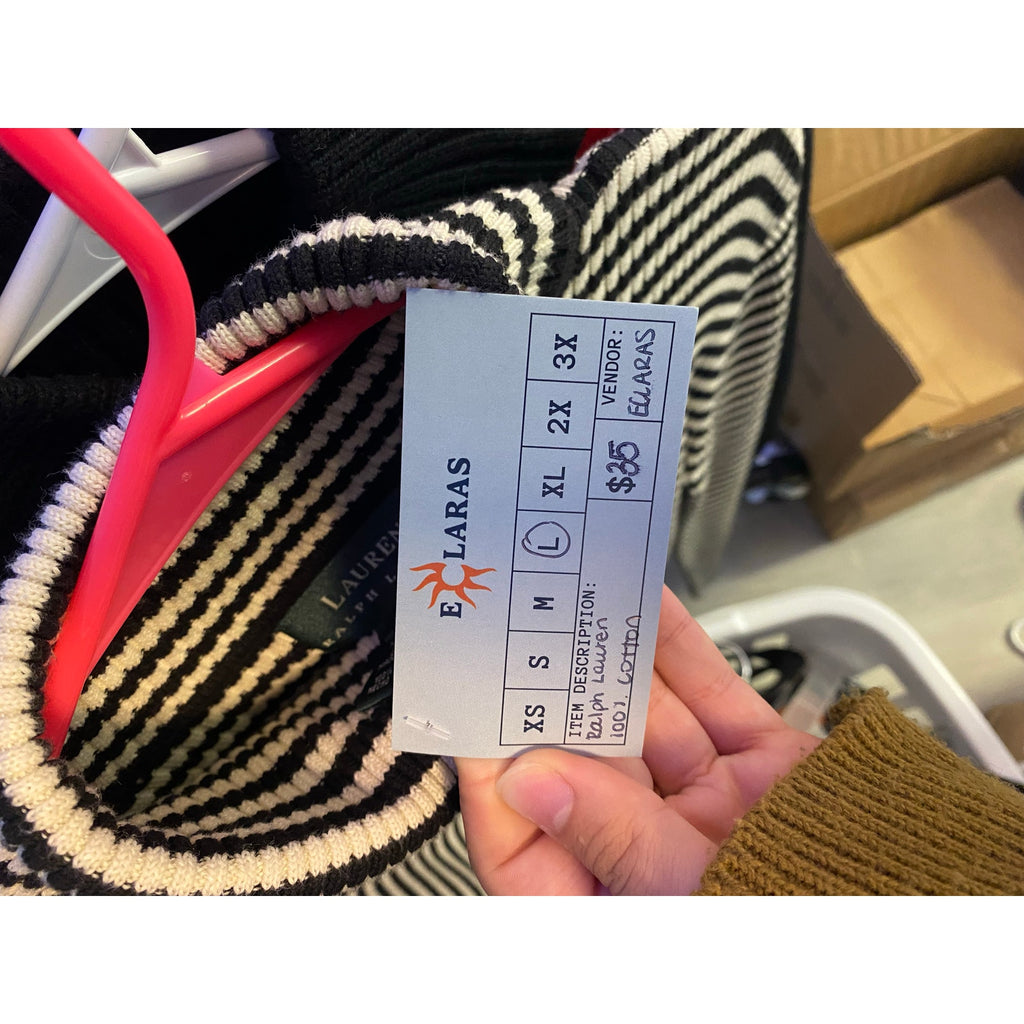 Ralph Lauren Black White Striped Pullover Turtle Neck Sweater Women's Size Large