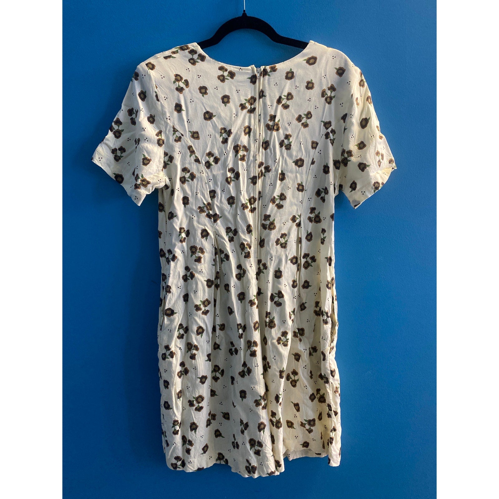 Vintage 90s Liberty by I.C.I Cream Brown Floral Romper Back Zip Womens Large