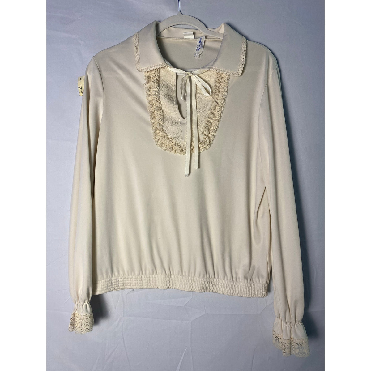 Vintage 70s Mardi Modes Cream Lace Ruffle Collar Hippie Top Women's Size Large